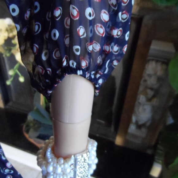 New Diane Von Furstenberg Navy Blue Multi 100% Silk Chiffon Peasant Dress Size 2 - Picture 9 of 16